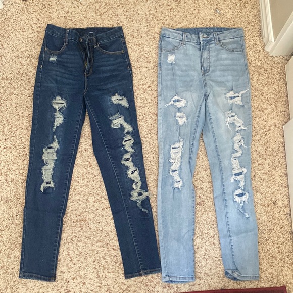 Denim - VERY High waisted distressed pants sz 7